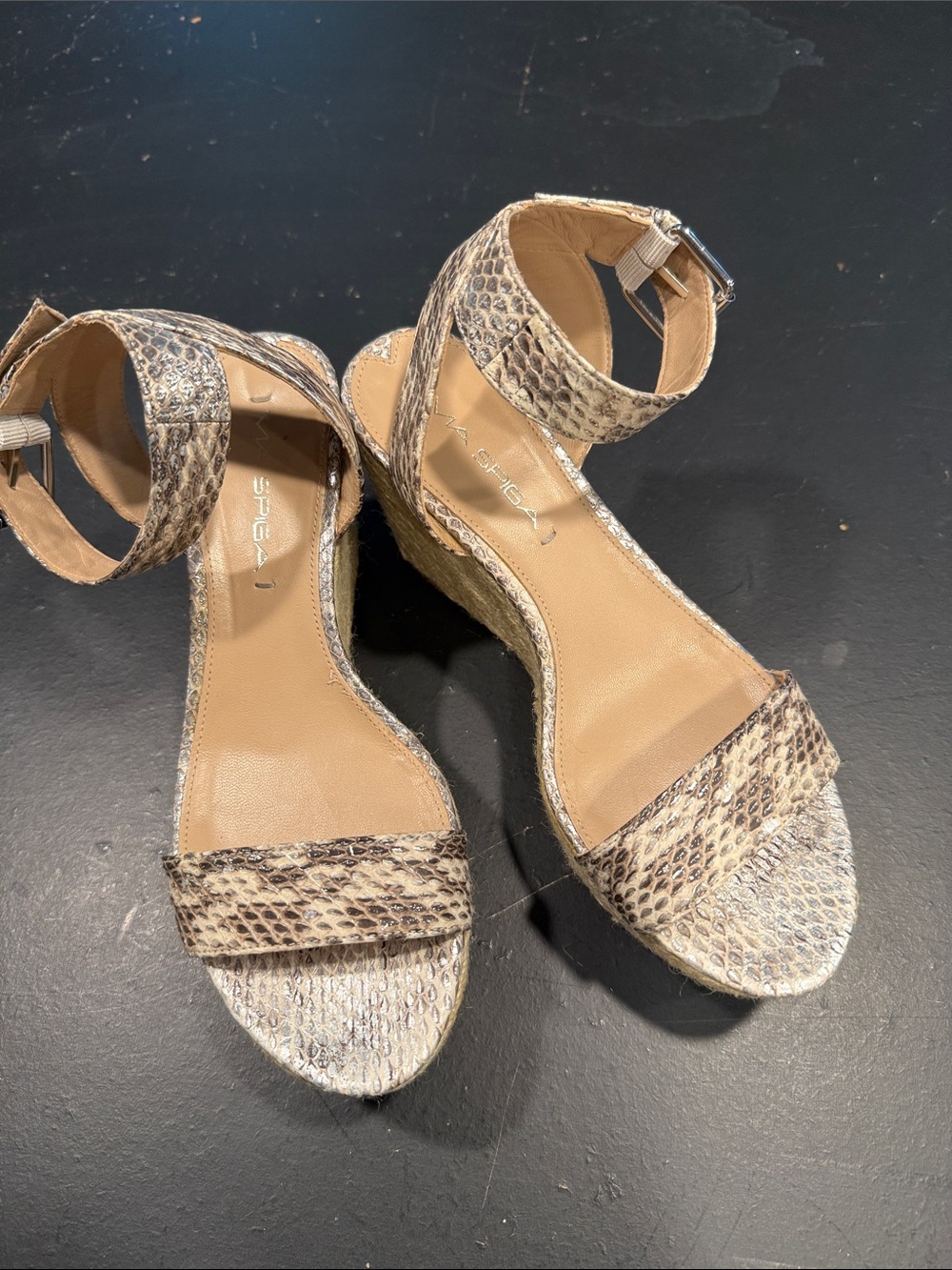 Via Spiga Neutral Snake-Print Wedge Sandals
